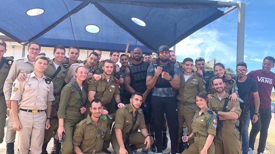 Washington Redskins running back Adrian Peterson and free-agent cornerback Josh Norman trained with Israel Defense Forces soldiers at the Wingate Institute in Netanya, Israel, on March 5, 2020. Credit: IDF Spokesperson's Unit via Twitter.