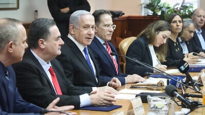 Israeli Prime Minister Benjamin Netanyahu leads the weekly Cabinet meeting at the Prime Minister's Office in Jerusalem, on Dec. 8, 2019. Photo by Marc Israel Sellem/POOL.