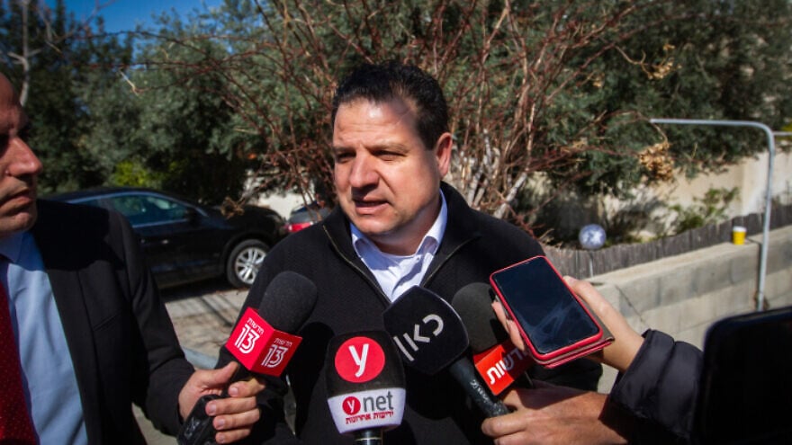 Israel's Joint Arab List head Ayman Odeh speaks to the media outside his home in Haifa a day after Israeli general elections, March 3, 2020. Photo by Flash90.