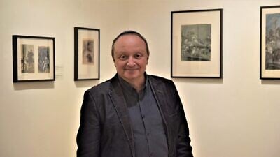 Contemporary artist Mikhail Yakhilevich, the grandson of Meer Axelrod, whose series of 30 paintings and graphic works are on display in Croatia for the first time, Feb. 27, 2020. Photo by Maya Laskovich.