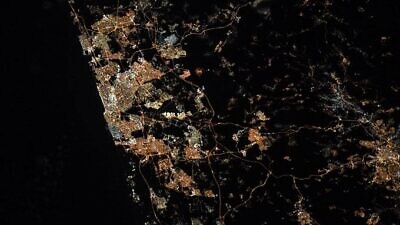 Jewish NASA astronaut Jessica Meir posted on Twitter an aerial image of Israel, with an emphasis on Tel Aviv. Photo by Jessica Meir on Twitter.