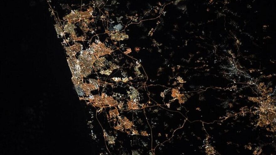 Jewish NASA astronaut Jessica Meir posted on Twitter an aerial image of Israel, with an emphasis on Tel Aviv. Photo by Jessica Meir on Twitter.
