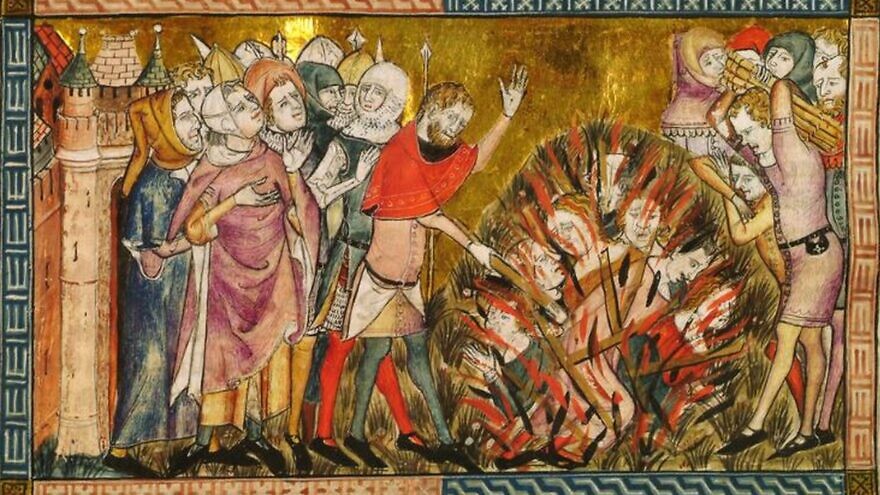 A medieval depiction of Jews being burned alive during Europe's Black Death. Credit: Wikimedia Commons.