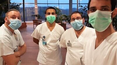Nurses from the Jerusalem College of Technology gather at an Israeli hospital for training and helping patients grapple with the coronavirus (COVID-19), April 2020. Credit: Courtesy.