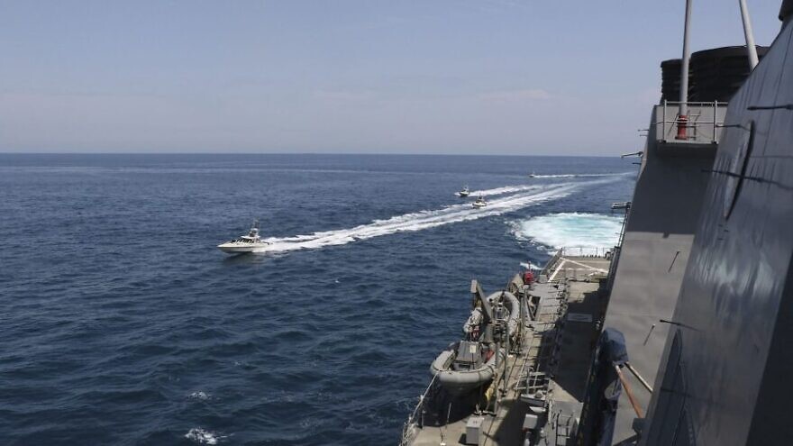 Islamic Revolutionary Guard Corps Navy vessels have been dangerously approaching U.S. naval vessels in the international waters of the North Arabian Gulf, April 2020. Source: U.S. Navy.