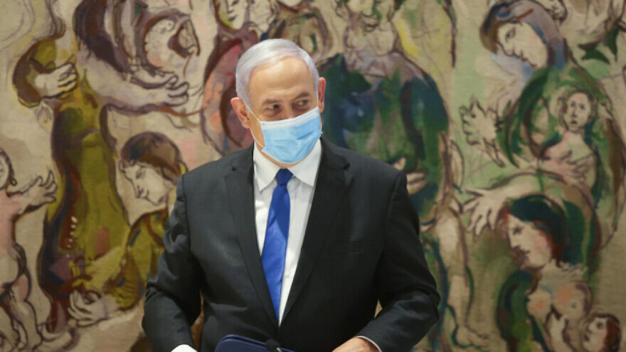 The first government conference of the new Israeli unity government, headed by Israeli Prime Minister Benjamin Netanyahu and Blue and White Party leader Benny Gantz (not seen) at the Knesset, May 17, 2020. Photo by Alex Kolomoisky/POOL.