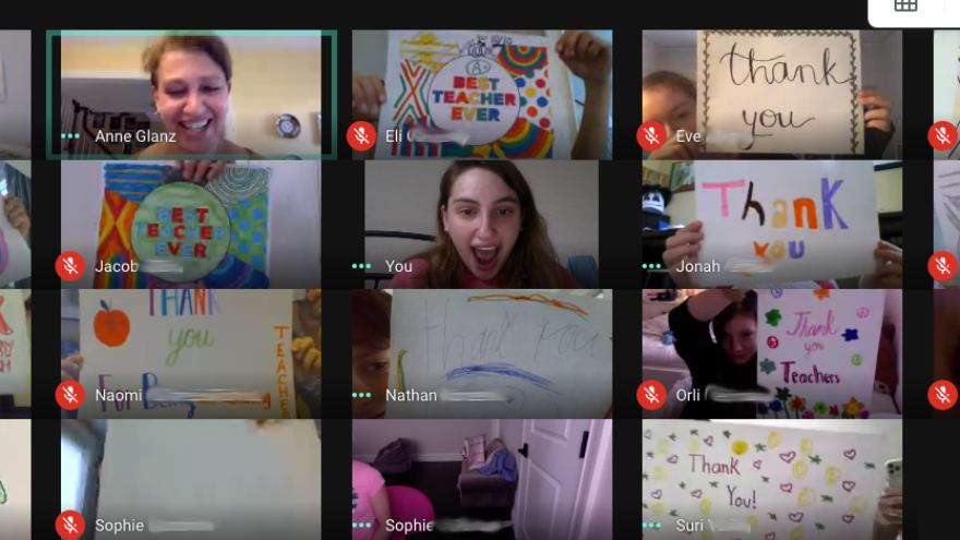 Students at the Rashi School thanking their teachers during an online Zoom class. Source: The Rashi School via Facebook.