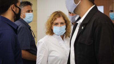 Liat Ben Ari (center), the lead prosecutor in Prime Minister Benjamin Netanyahu's trial, at the Jerusalem District Court in Jerusalem on July 19, 2020. Photo by Marc Israel Sellem/POOL.