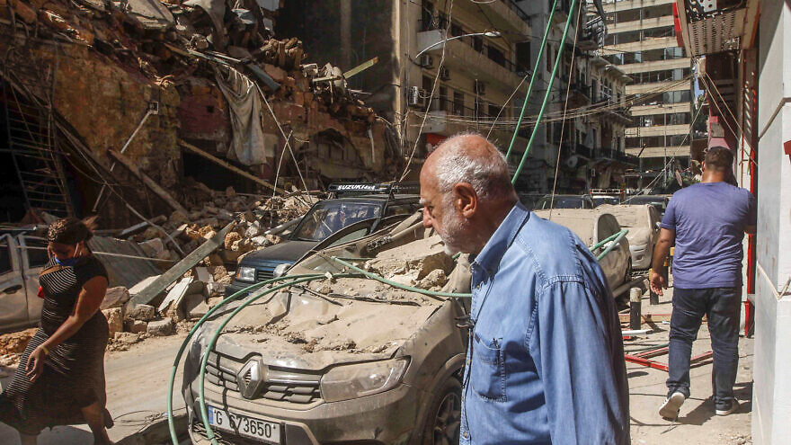 A view of damaged buildings the day after a massive explosion in Beirut, Lebanon, Aug. 5, 2020. Photo by Zaatari Lebanon/Flash90.