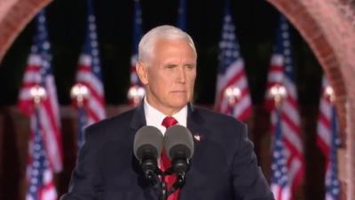 U.S. Vice President Mike Pence addresses the Republican National Convention on Aug. 26, 2020. Source: Screenshot.