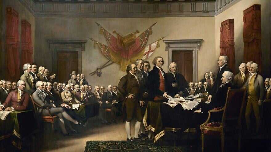 “Declaration of Independence,” showing the Committee of Five presenting its draft for approval by Second Continental Congress on June 28, 1776. Oil on canvas painting by John Trumbull, 1819. Credit: Wikimedia Commons.