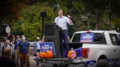 Then-Georgia Democratic candidate for U.S. senate Jon Ossoff at a campaign rally in Athens, Ga.. on Oct. 27, 2020. Source: Jon Ossoff via Facebook.