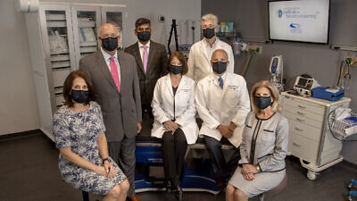 Holy Name Medical Center's Innovation Leadership Team (from left, back row) Sai Kandamangalam, executive vice president, chief information officer, Holy Name Medical Center; Dr. Thomas Birch, medical director, The Institute for Clinical Research at Holy Name Medical Center (From left, front row) J. Cedar Wang, APN, CHSE, vice president of nursing operations, Holy Name Medical Center; Michael Maron, president and CEO, Holy Name Medical Center; Dr. Jacqueline Brunetti, director of radiology, Holy Name Medical Center; Dr. Adam Jarrett, executive vice president for medical affairs, chief medical officer, Holy Name Medical Center; Michele Acito, DNP, RN, NP-C, NE-BC, executive vice president, chief nursing officer, Holy Name Medical Center. Credit: Courtesy.