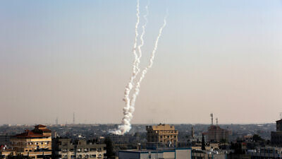 Rockets are fired from the Gaza Strip towards Israel following the targeted killing of Palestinian Islamic Jihad field commander Baha Abu al-Atta by an Israeli strike, on Nov. 12, 2019. Photo by Abed Rahim Khatib/Flash90.