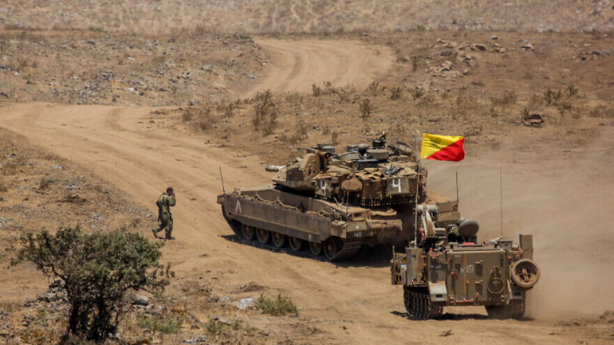 Israeli soldiers during a drill near the Israeli-Syrian border in the Golan Heights, on Aug. 4, 2020. Photo by David Cohen/Flash90.