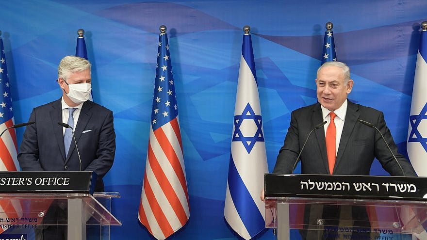 U.S. National Security Advisor Robert O'Brien and Israeli Prime Minister Benjamin Netanyahu at a joint press conference in Jerusalem on Dec. 13, 2020. Credit: Amos Ben-Gershom/GPO.