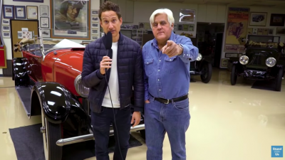 Comedian Jay Leno speaking in a pre-recorded message. Source: Screenshot.