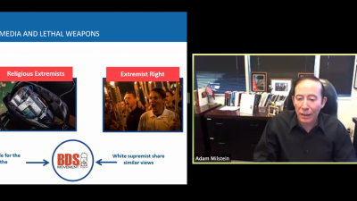 Philanthropist, real estate developer and Jewish communal activist Adam Milstein on a webinar about anti-Semitism and Jew-hatred, hosted by the Los Angeles Holocaust Museum, Dec. 16, 2020. Source: Screenshot.