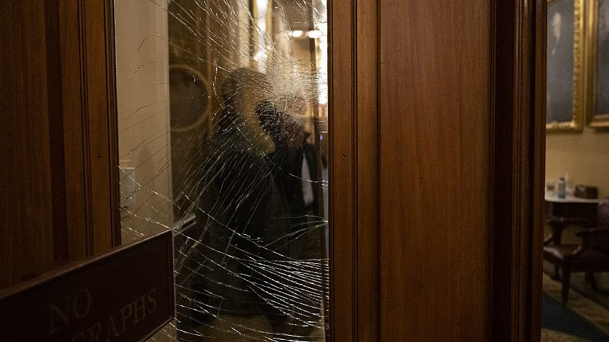 A damaged window in one of the rooms of the U.S. Capitol after it was stormed by supporters of U.S. President Donald Trump on Jan. 6, 2021. Credit: U.S. Department of Homeland Security (DHS).