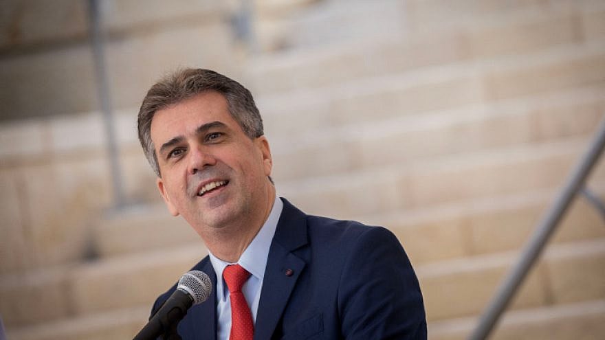 Israeli Intelligence Minister Eli Cohen at a ceremony in Jerusalem on May 18, 2020. Photo by Yonatan Sindel/Flash90.