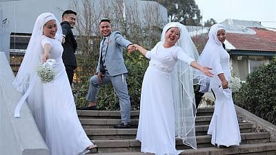 Eleven Bnei Menashe couples who immigrated to Israel from northeastern India were remarried in a group ceremony near Netanya after completing their formal conversion to Judaism by the Chief Rabbinate, Feb. 3, 2021. Photo by Laura Ben David, courtesy of Shavei Israel.