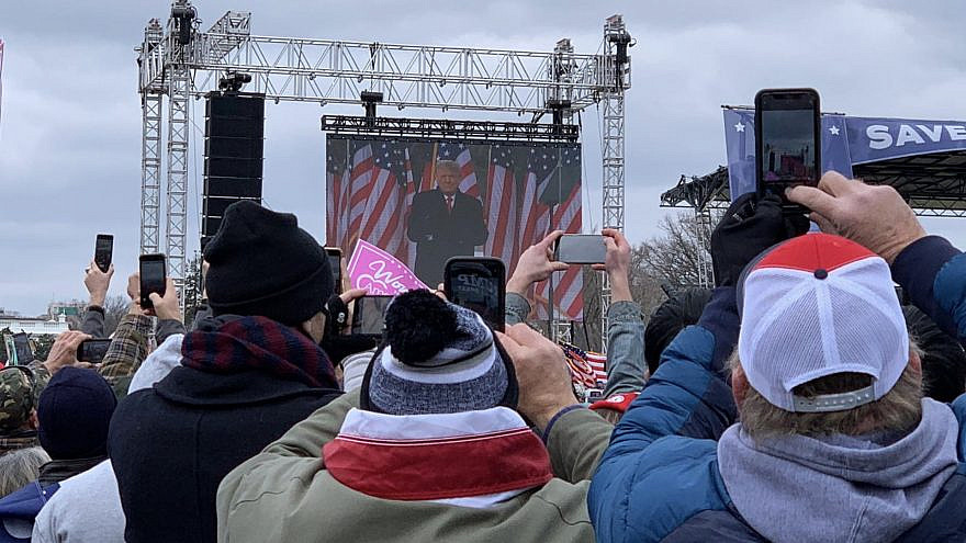 U.S. President Donald Trump speaking at the “Stop the Steal” rally before many of his supporters left to storm the U.S. Capitol  on Jan. 6, 2021. Credit: Voice of America via Wikimedia Commons.