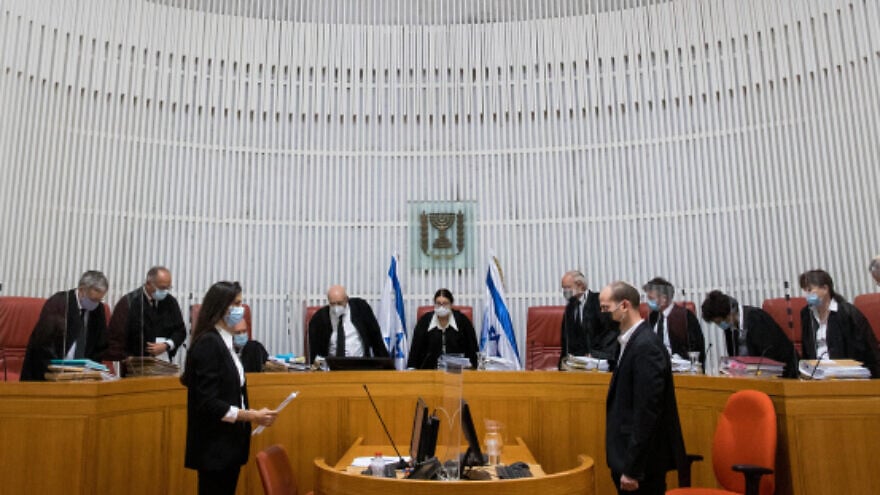 Israeli Supreme Court president Esther Hayut and Supreme Court justices arrive to petitions against the Jewish Nation-State Law, at the Supreme Court in Jerusalem, Dec. 22, 2020. Photo by Yonatan Sindel/Flash90.