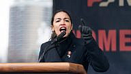 Rep. Alexandria Ocasio-Cortez (D-N.Y.) speaks during a Women's Unity Rally at Foley Square attended by hundreds of people. Credit: Lev Radin/Shutterstock. 