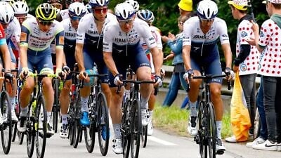 Cyclists from Team Israel Start-Up Nation competing in the Tour de France. Credit:   Team Israel Start-Up Nation/Twitter.