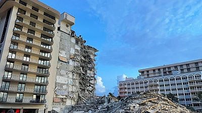 The collapsed portion of the Champlain Towers South condominium in Surfside, Fla., June 25, 2021. Source: Miami-Dade Fire Rescue Department/Twitter.