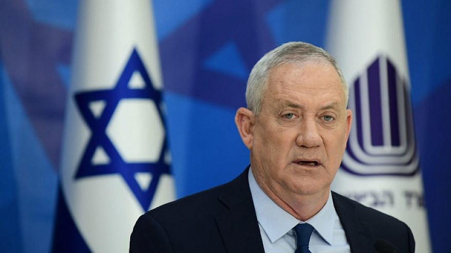 Israeli Defense Minister Benny Gantz speaking at IDF headquarters in Tel Aviv, April 22, 2021. Photo by Tomer Neuberg/Flash90.