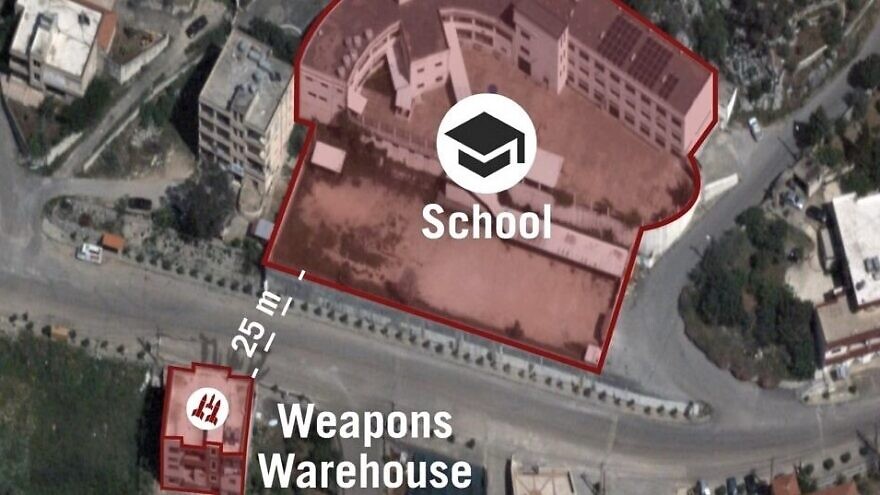 A Hezbollah weapons warehouse adjacent to a school in Lebanon. Source: IDF/Twitter.