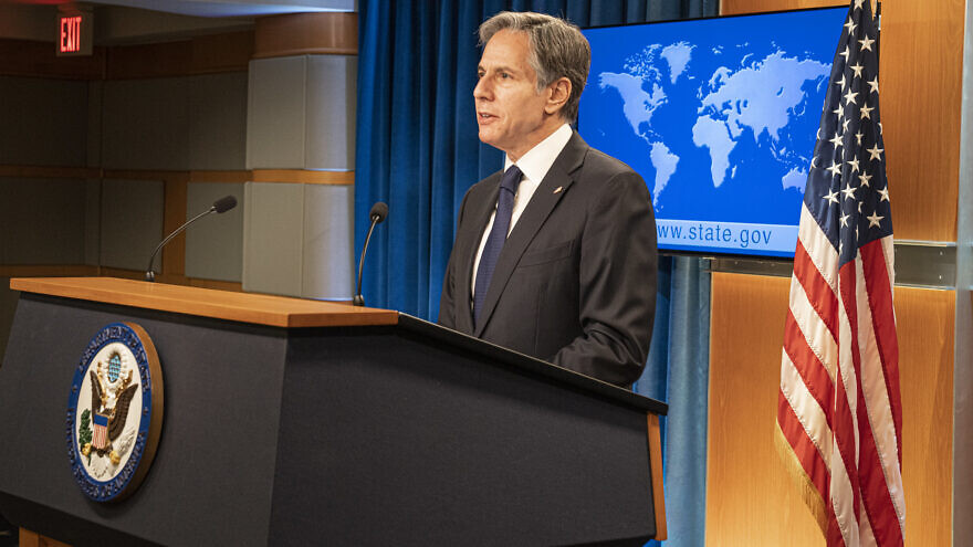 U.S. Secretary of State Antony Blinken speaks to reporters in Washington, Aug. 2, 2021. Credit: State Department Photo by Freddie Everett.