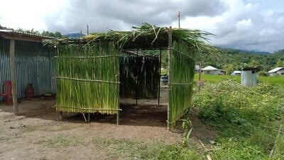 A sukkah built by members of the Bnei Menashe community in northeastern India, September 2021. Credit: Shlomo Kipgen, courtesy of Shavei Israel.