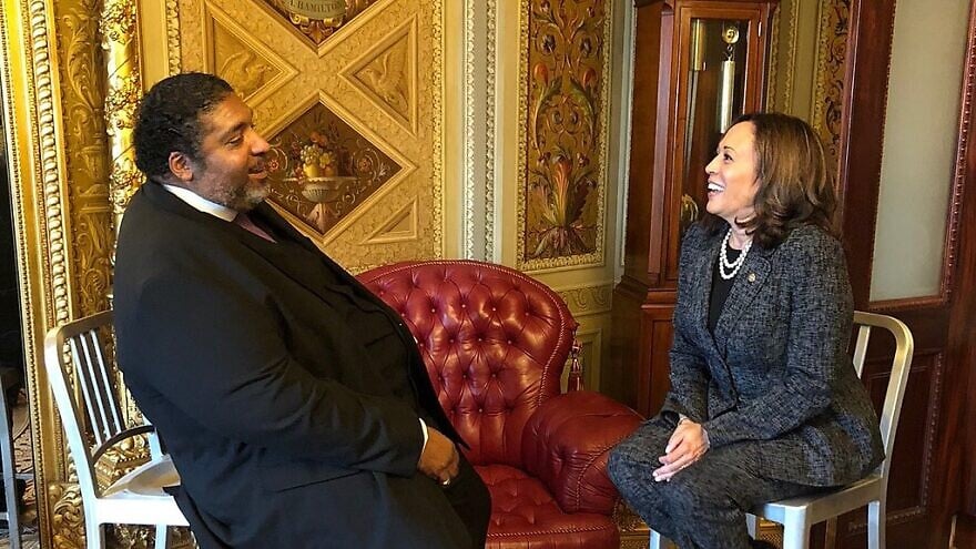 Rev. William Barber II meets with then-U.S. Senator Kamala Harris, July 24, 2018. Source: Office of Senator Kamala Harris/Twitter.