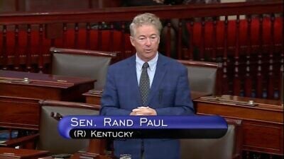 Sen. Rand Paul (R-Ky.) speaking on the floor of the U.S. Senate concerning a bill to provide additional funding for Israel's Iron Dome. Source: Screenshot.