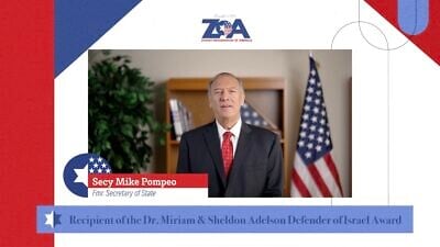 Former U.S. Secretary of State Mike Pompeo addressing the 2021 ZOA virtual gala. Source: Screenshot.