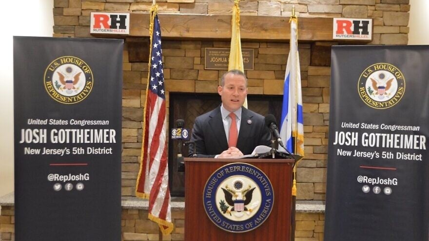 Rep. Josh Gottheimer (D-N.J.) addresses students at Rutgers University Hillel on Dec. 13, 2021. Credit: Courtesy.