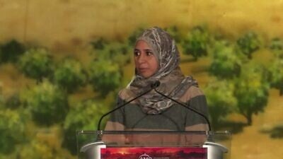 Zahra Billoo, executive director of CAIR in the San Francisco Bay Area, in a speech on Nov. 27, 2021. Source: Screenshot.