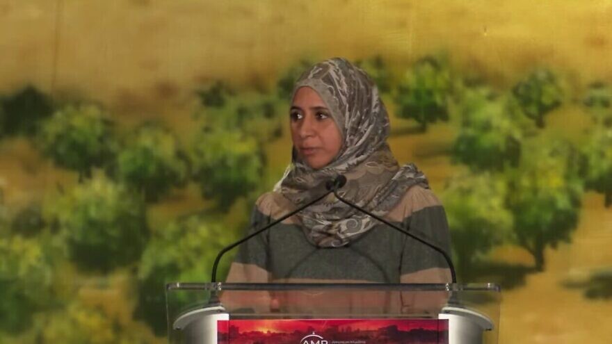 Zahra Billoo, executive director of CAIR in the San Francisco Bay Area, in a speech on Nov. 27, 2021. Source: Screenshot.