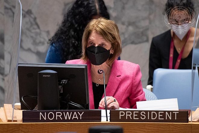 Mona Juul, Permanent Representative of Norway to the United Nations and president of the Security Council for the month of January 2022, chairs the Security Council meeting on the situation in the Middle East (Yemen). Credit: U.N. Photo/Eskinder Debebe.