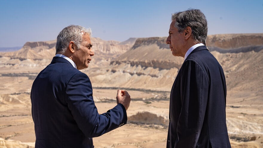 U.S. Secretary of State Antony Blinken at David Ben-Gurion Memorial National Park in Sde Boker, Israel, with Israeli Foreign Minister Yair Lapid on March 28, 2022. Credit: U.S. State Department Photo by Freddie Everett.
