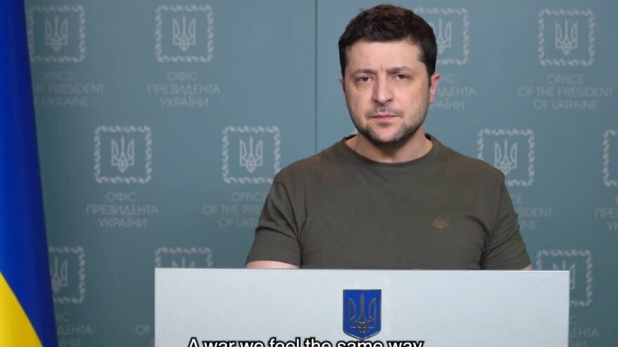 Ukrainian President Volodymyr Zelenskyy speaking on March 2, 2022. Source: Screenshot.