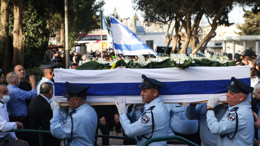 The funeral of Israel Police First Sgt. Amir Khoury, who died during a gun battle with a terrorist in Bnei Brak on March 29, at the cemetery in Nof HaGalil, March 31, 2022. Photo by David Cohen/Flash90.