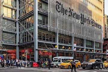 “The New York Times” building in Midtown Manhattan. Credit: Ajay Suresh via Wikimedia Commons.