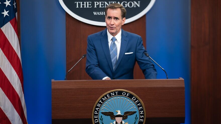 Then-Pentagon Press Secretary John F. Kirby speaks to reporters in Washington, Aug. 16, 2021. Photo by Petty Officer 1st Class Carlos M. Vazquez II via Wikimedia Commons.