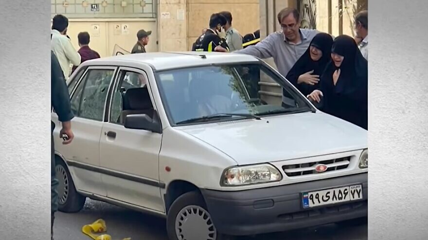 The car in which IRGC commander Sayyad Khodaei was assassinated. Source: YouTube.