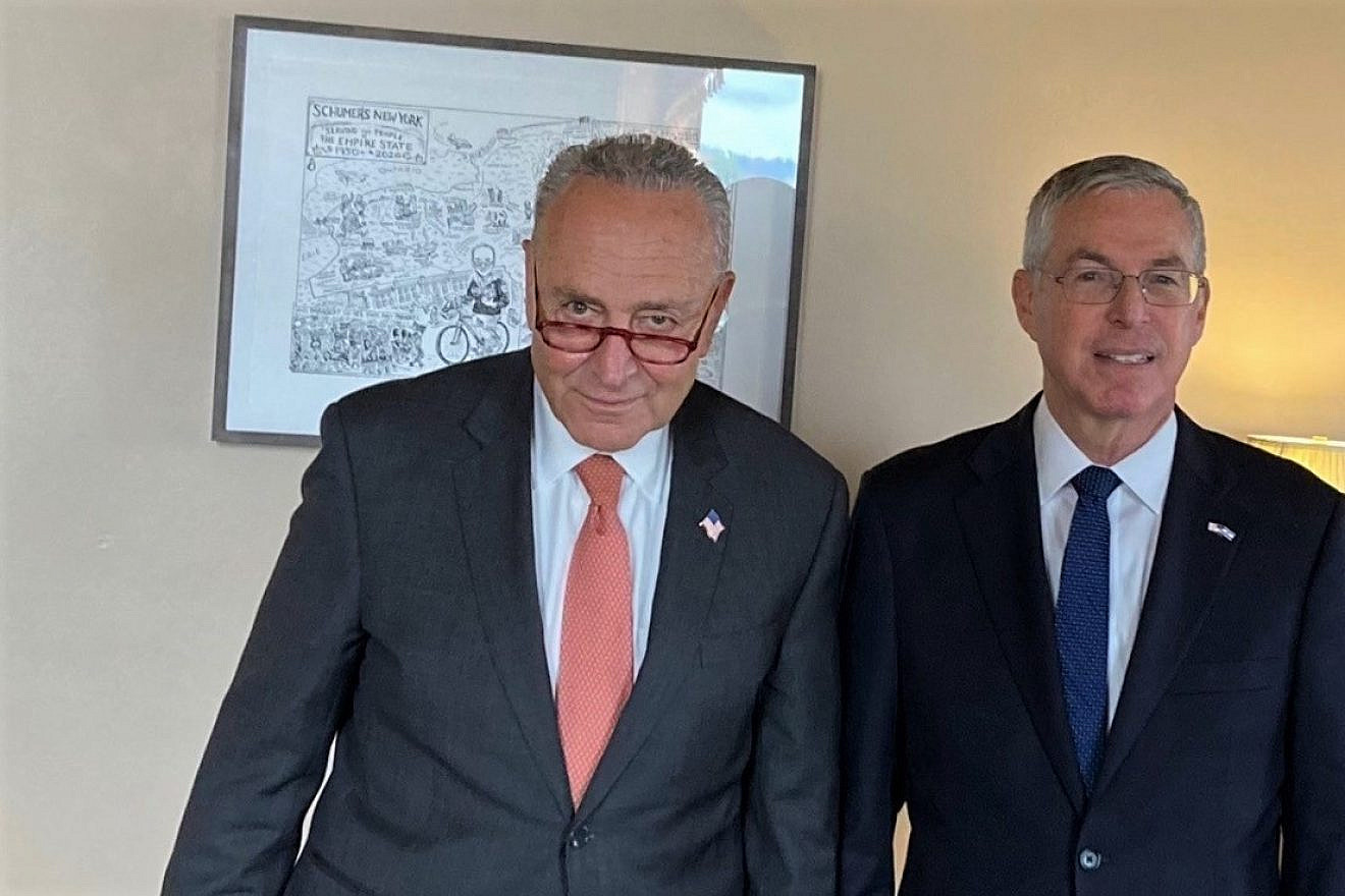 Senate Majority Leader Chuck Schumer with Israeli Ambassador to the United States Michael Herzog in Washington, D.C., on June 23, 2022. Credit: Office of Sen. Chuck Schumer.
