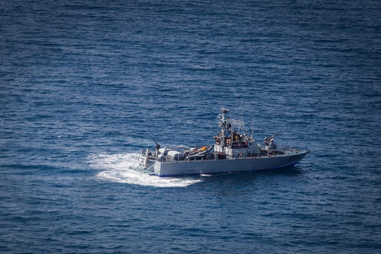 An Israeli Navy vessel off the Israeli coast near Rosh Hanikra and the Lebanese border, May 4, 2021. Photo by Jamal Awad/Flash90.