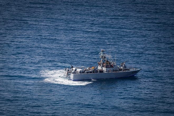 An Israeli Navy vessel off the Israeli coast near Rosh Hanikra and the Lebanese border, May 4, 2021. Photo by Jamal Awad/Flash90.